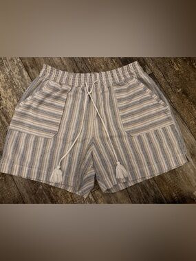 Striped Drawstring Hybrid Shorts - Blue & Cream